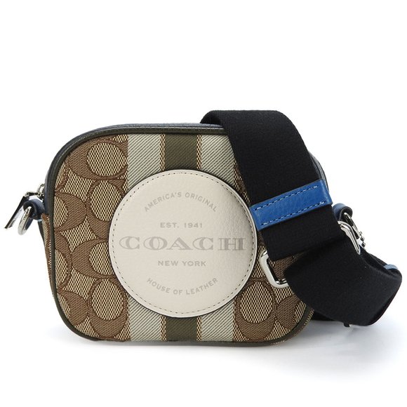 Coach Shoulder Bag 2635 Signature Dempsey Canvas Leather Beige Blue Khaki Camera - Picture 1 of 10